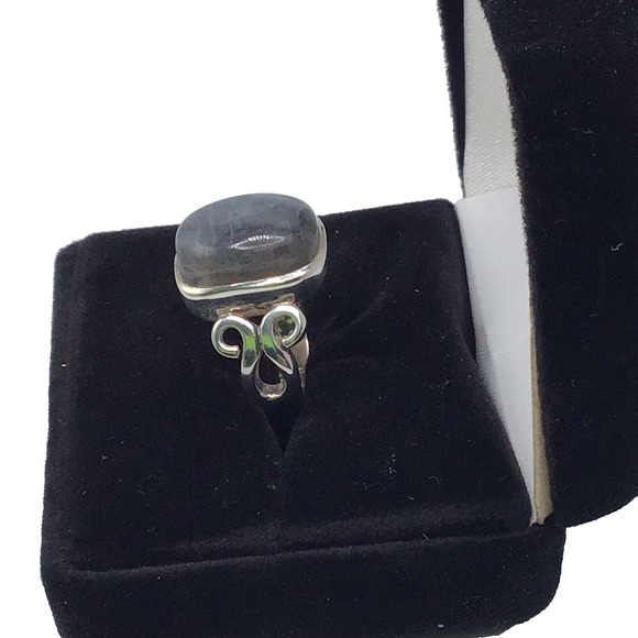 925 Sterling Silver Labradorite Cocktail Ring Size 7 Oval Cabochon Scroll Design - Picture 6 of 13